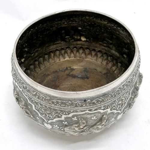 22 - Antique Burmese silver repousse Thabeik bowl with raised figural decoration depicting a story from Y... 