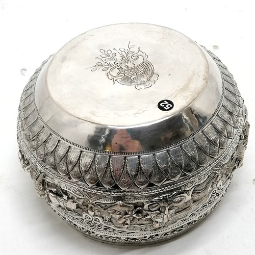 23 - Antique Burmese silver repousse Thabeik bowl with raised figural decoration depicting a story from Y... 