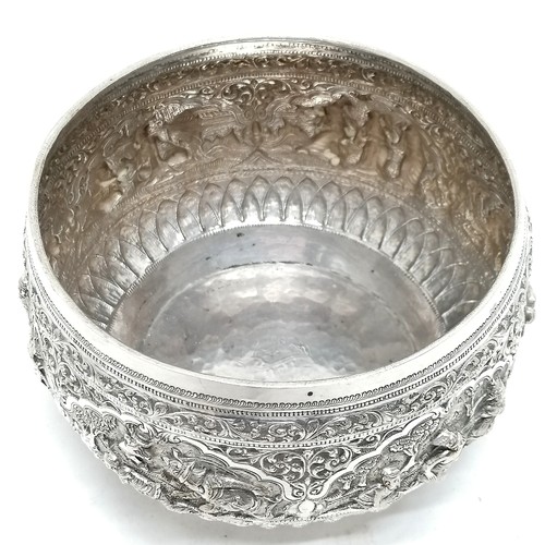 23 - Antique Burmese silver repousse Thabeik bowl with raised figural decoration depicting a story from Y... 