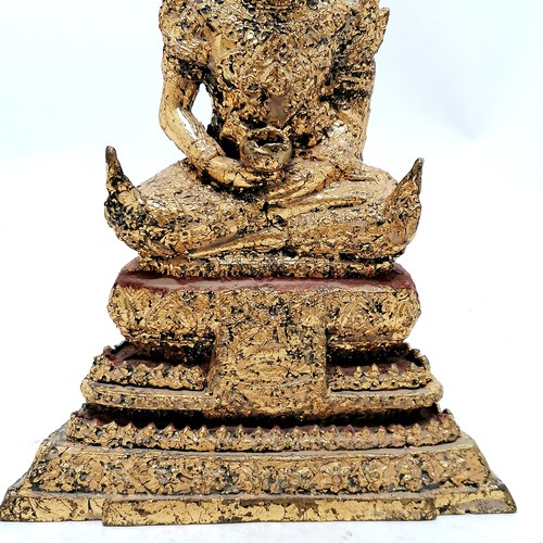 28 - Late 19thC Thai Royal bronze Buddha with later gold leaf and red lacquer to the base 19.5cm high x 1... 