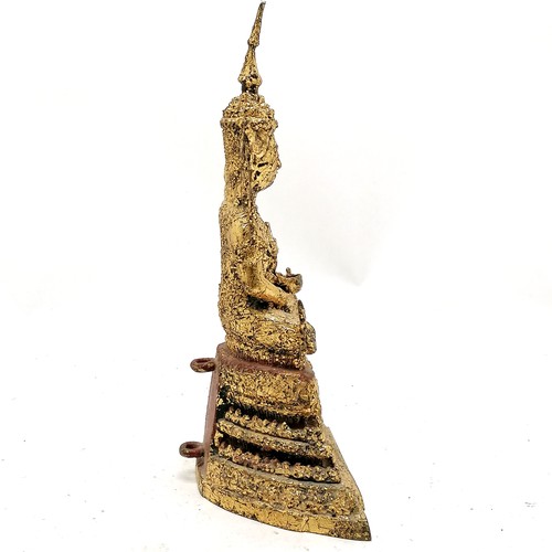 28 - Late 19thC Thai Royal bronze Buddha with later gold leaf and red lacquer to the base 19.5cm high x 1... 