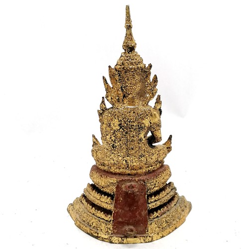 28 - Late 19thC Thai Royal bronze Buddha with later gold leaf and red lacquer to the base 19.5cm high x 1... 