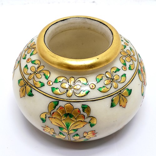 30 - Rhajistan marble vessel with gilt lacquer decoration 9cm high - no obvious damage