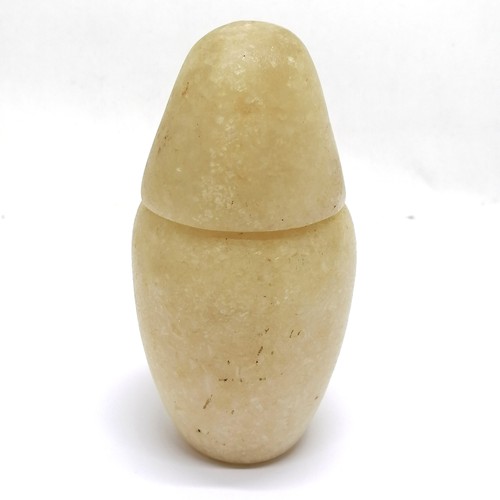 31 - Early Egyptian carved marble canopic jar 14cm high - has chip to the top of the lid