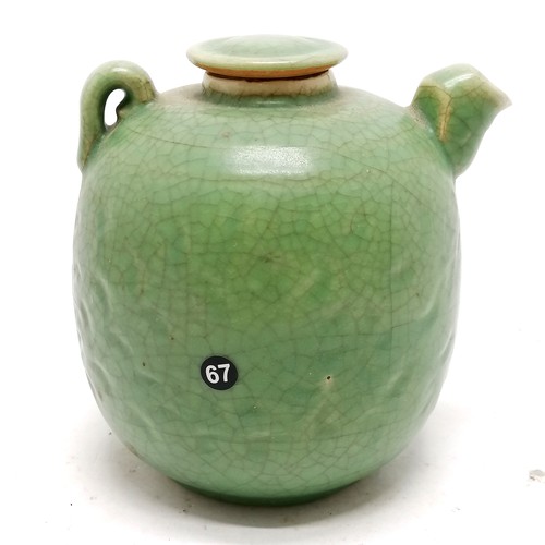 37 - Antique Vietnamese green crackle glazed teapot with sgraffito decoration to the body 13cm high - no ... 