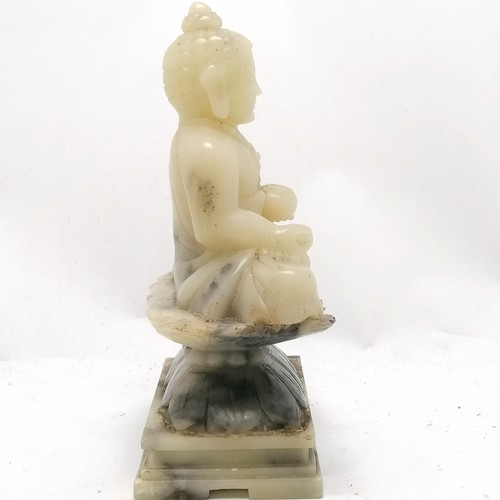 40 - Late Quing Chinese carved shoushan stone Buddha on stand 19cm high x 11cm x 7cm - small losses