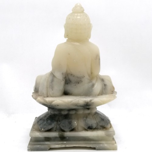 40 - Late Quing Chinese carved shoushan stone Buddha on stand 19cm high x 11cm x 7cm - small losses