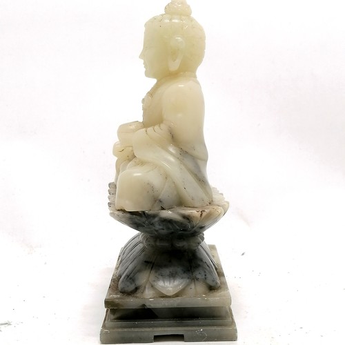 40 - Late Quing Chinese carved shoushan stone Buddha on stand 19cm high x 11cm x 7cm - small losses