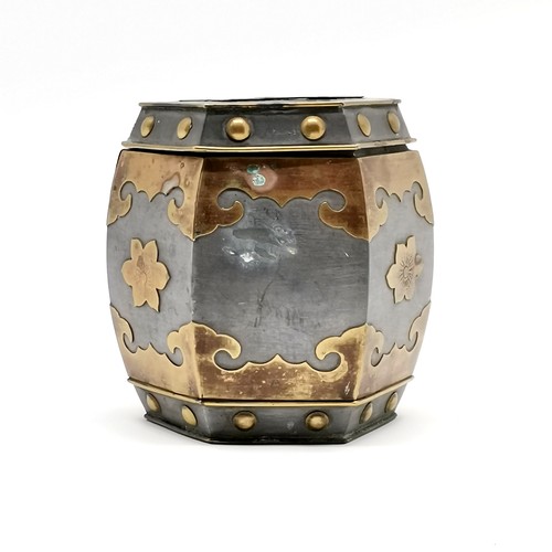 58 - Chinese (Hong Kong) paktong pewter / bronze mounted tobacco jar in the form of a hexagonal garden se... 