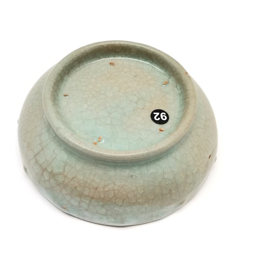 61 - Chinese ice crackle glaze drum brushwasher with 5 spur marks to base - 12cm diameter with no obvious... 