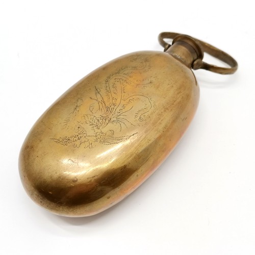 68 - Chinese communist period brass flask with Mao poem and phoenix detail the other side - 20cm long and... 