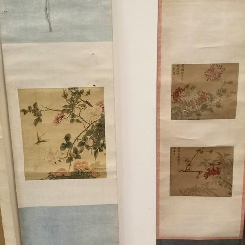 80 - 4 x Oriental scroll pictures mostly annotated - akiko 126cm x 37cm ~ some damage