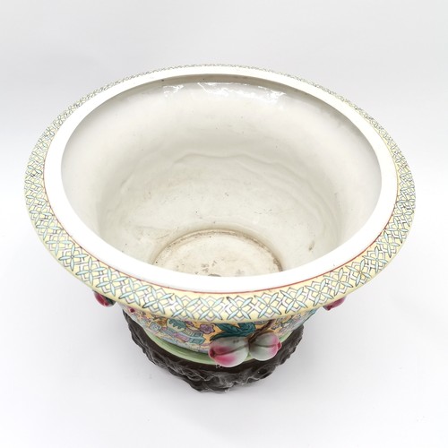 94 - Oriental large jardiniere with raised fruit detail on ceramic base - 40cm diameter x 34cm high ~ sig... 