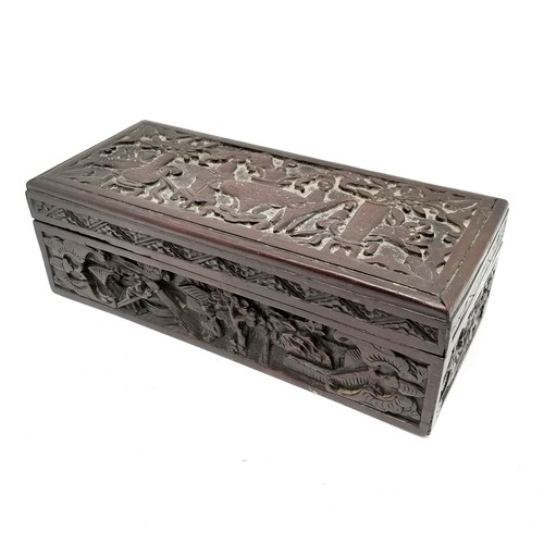 98 - Chinese hand carved hardwood box with lid 23cm x 10cm x 7cm high - no obvious damage