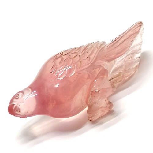 103 - Oriental carved rose quartz bird figure - 11cm and has chip to beak & toes