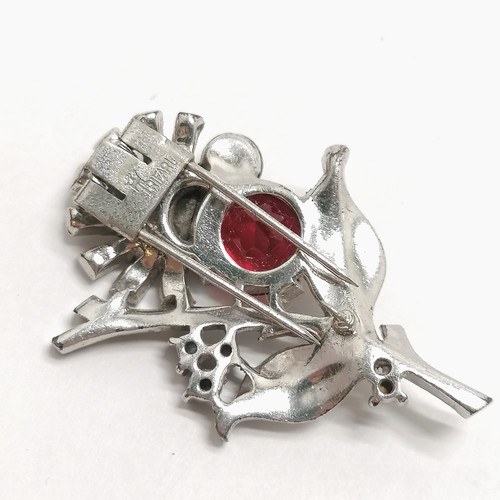 505 - Trifari vintage silver tone bird & flower stone set dress clip - 5cm