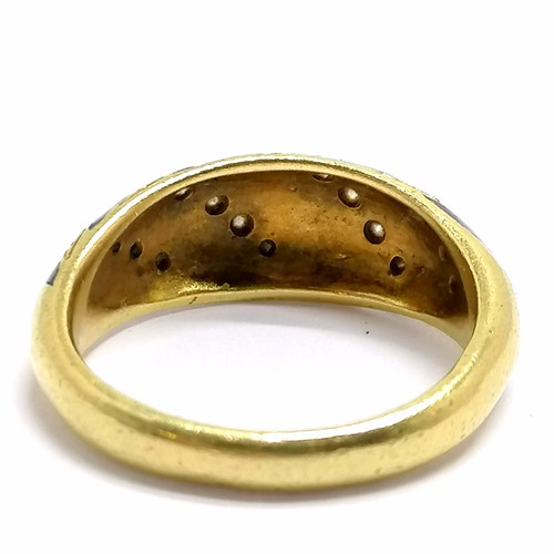 519 - 18ct hallmarked gold enamel & diamond ring by GAW - size Q & 6.2g total weight ~ enamel a/f