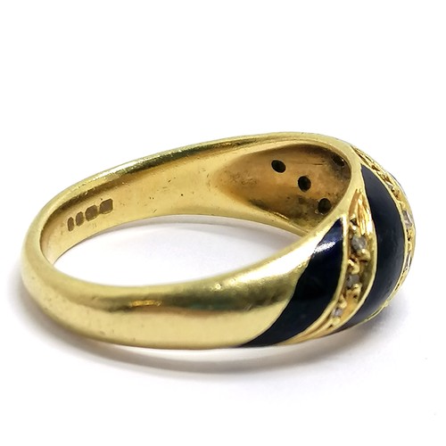 519 - 18ct hallmarked gold enamel & diamond ring by GAW - size Q & 6.2g total weight ~ enamel a/f