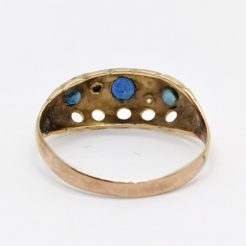 548 - Antique unmarked gold sapphire / diamond ring - size J½ & 1.6g total weight ~ has been reshanked and... 