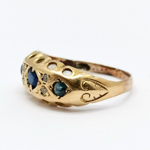 548 - Antique unmarked gold sapphire / diamond ring - size J½ & 1.6g total weight ~ has been reshanked and... 