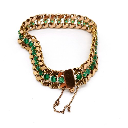 551 - Foreign marked 14ct gold bracelet set with green stones (emeralds?) - approx 16cm & 9.5g total weigh... 