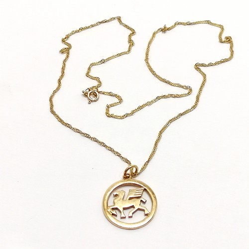 583 - 9ct marked gold pegasus pendant on a 9ct hallmarked gold 44cm neckchain - 2.8g - SOLD ON BEHALF OF T... 