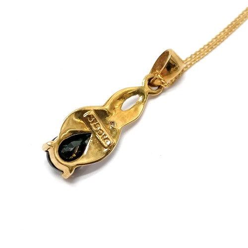 586 - 9ct marked gold sapphire & diamond pendant on a 9ct marked gold 44cm neckchain - 1g total weight - S... 