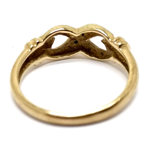 594 - 9ct hallmarked gold knot design ring set with diamonds - size L½ & 2g total weight - SOLD ON BEHALF ... 