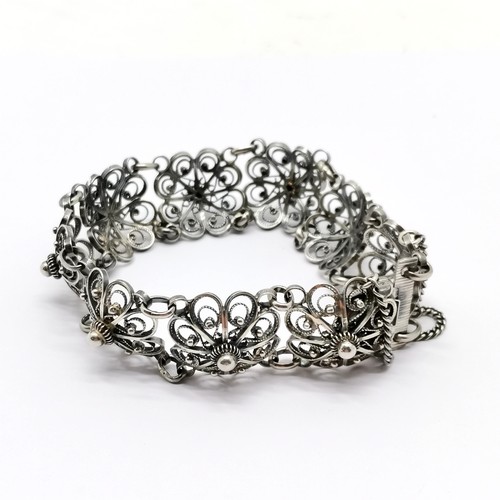 600 - Henrik Lund Norwegian 830 silver filigree panel bracelet - 20cm & 30g