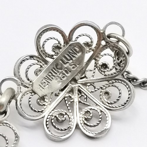 601 - Henrik Lund Norwegian 830 silver necklace with filigree panel detail - 38cm long & 19.9g