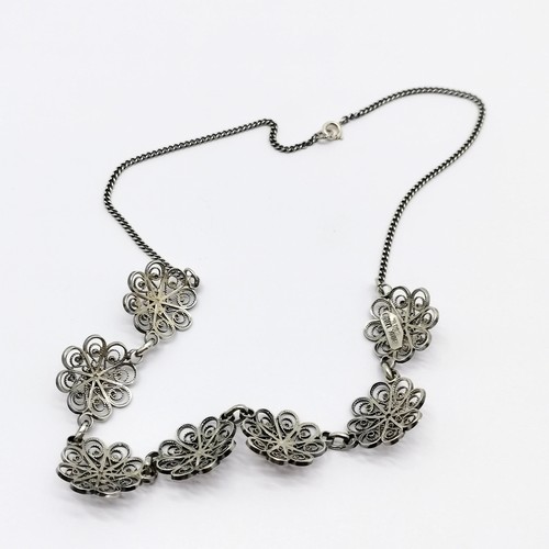 601 - Henrik Lund Norwegian 830 silver necklace with filigree panel detail - 38cm long & 19.9g