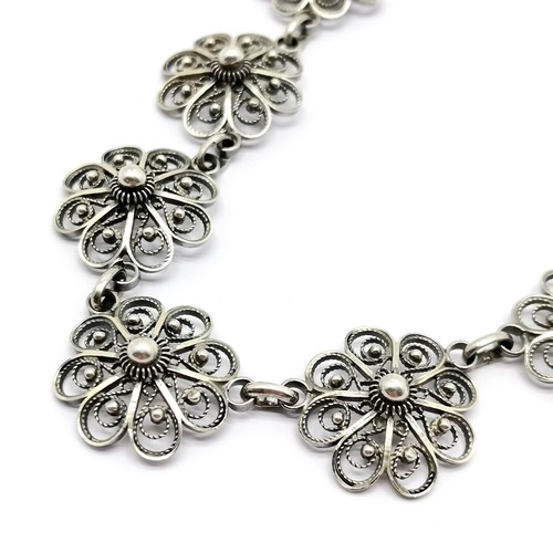 601 - Henrik Lund Norwegian 830 silver necklace with filigree panel detail - 38cm long & 19.9g