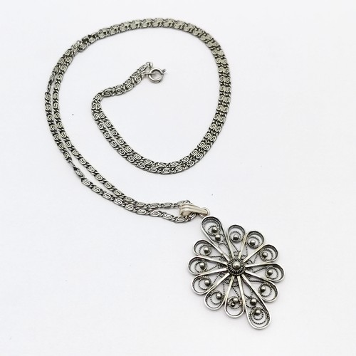 602 - Henrik Lund (?) Norwegian 830 silver pendant on chain & panel bracelet (18cm) - weight (2) 31g