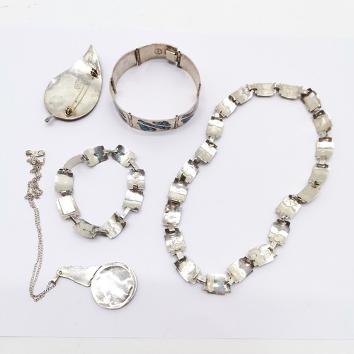 606 - Lot of Mexican silver jewellery set with paua shell - panel bracelet 17cm long & total weight (lot) ... 