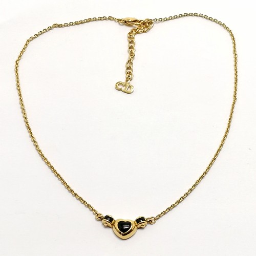 613 - Christian Dior gold tone necklet with stone set heart detail - 40cm