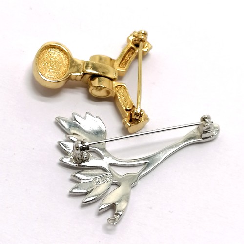 617 - Christian Dior gold tone stone set drop brooch t/w silver tone brooch (4cm & a/f)