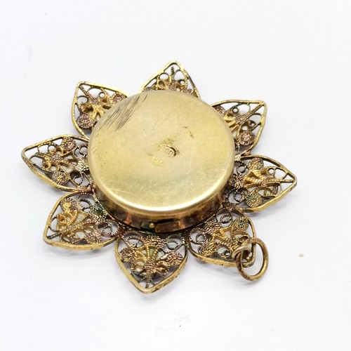 636 - 800 silver gilt flower filigree locket pendant - 4cm diameter t/w antique unmarked silver agate circ... 