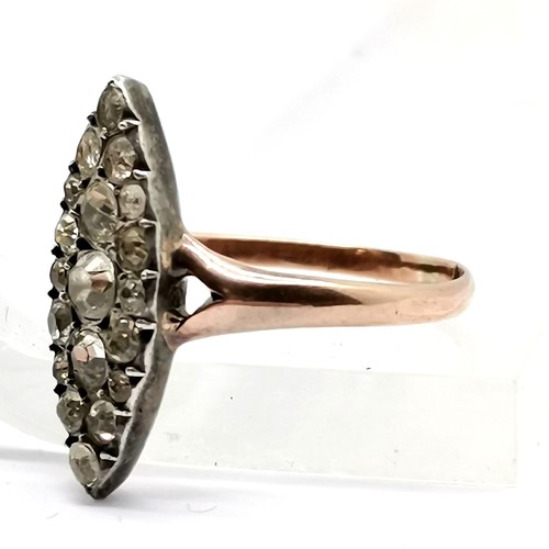 638 - Antique 9ct marked gold paste set marquise shaped cluster ring - size M½ & 3.1g total weight