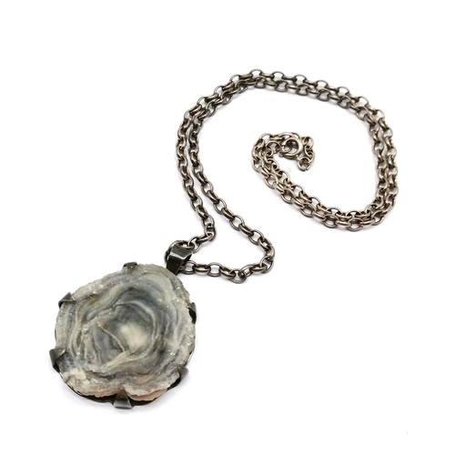 673 - Silver 1970's geode pendant (5.5cm) on silver 58cm chain - total weight 51g