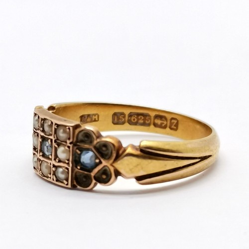 674 - Antique 15ct hallmarked gold blue stone & seed pearl ring - size M & 2.8g total weight