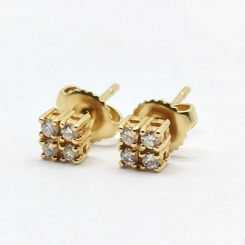 681 - 18ct hallmarked gold diamond set square cluster earrings - 1.4g total weight