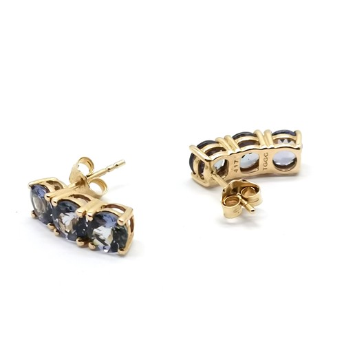 684 - 9ct hallmarked gold tanzanite stone set earrings - 1.5cm drop & 3g total weight