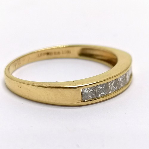 692 - 18ct hallmarked gold 7 princess cut diamond channel set half eternity ring - size P & 2.5g total wei... 