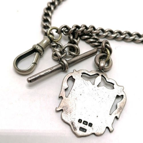 722 - Antique silver hallmarked albert chain with shield fob - total length (of chain) 39cm and has replac... 