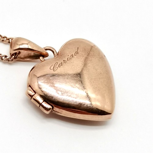 729 - Clogau Cariad locket (unmarked ? touch tests as 9ct gold) on 9ct hallmarked rose gold 44cm chain - t... 