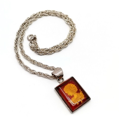 731 - Qty of silver & amber jewellery inc portrait pendant on a silver hallmarked 48cm fancy link chain et... 