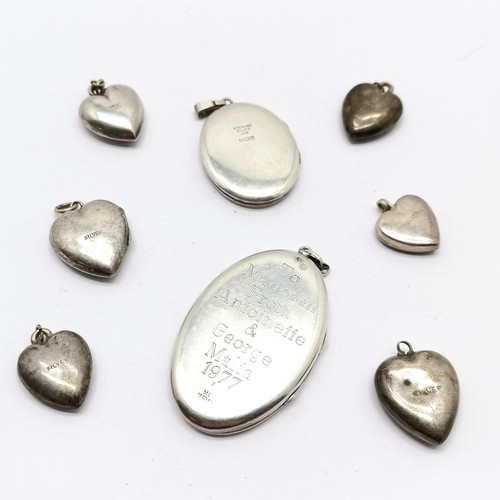 736 - 4 x silver marked locket pendants - largest 5cm and has engraved dedication to reverse t/w 4 x silve... 