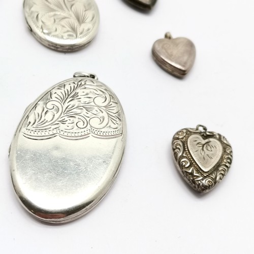 736 - 4 x silver marked locket pendants - largest 5cm and has engraved dedication to reverse t/w 4 x silve... 