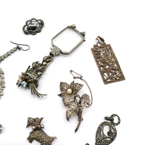 738 - Qty of vintage marcasite stone set jewellery inc some silver, lorgnettes are 15cm open and slight a/... 