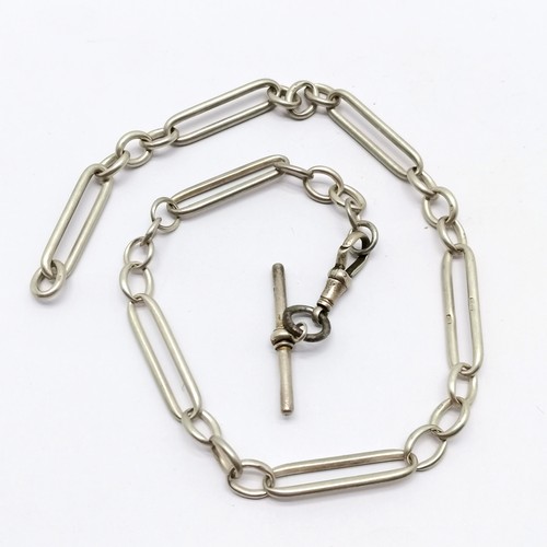 741 - Antique silver hallmarked albert chain - 42cm & 38g total weight ~ has replacement link